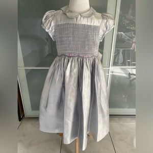 Kidiwi France silk smoked elegant ocassion girls dress silver Sz 8